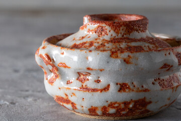 Shino-yaki Kobachi Shino Ware Kiyoyama Kiln Lidded Condiment Bowl Japan Vintage