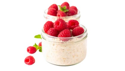 Nutritious overnight oats with berries isolated on transparent background