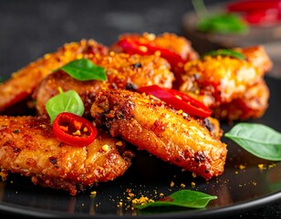 Crispy chicken wings with herbs and chili