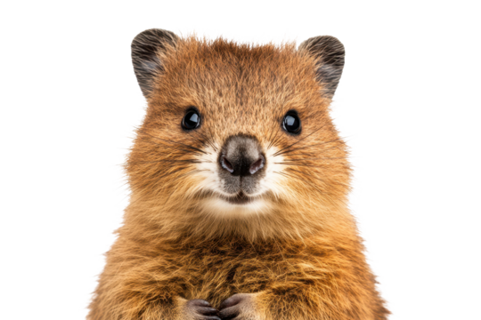 Close up of a quokka showing its friendly expression, isolated on a transparent background, showcasing the charm of this unique marsupial native to Australia