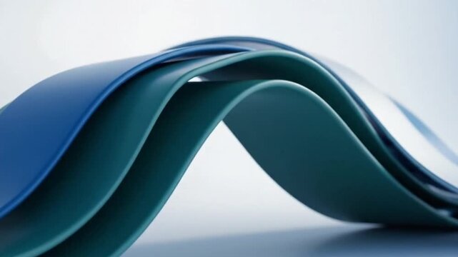 Abstract layers of blue and teal create a dynamic wave pattern on bright backdrop