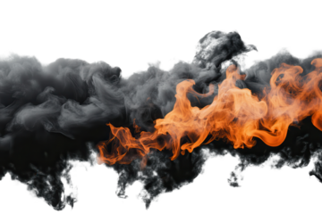 Dramatic display of smoke and fire combining orange and black tones during a late evening outdoor event in a rural area