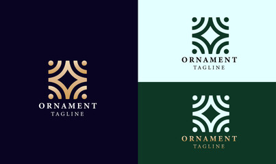 ornament logo design vector illustration, ornament gold logo design, square shape ornament logo vector, gold ornament logo, vector, illustration, web logo design, green, golden luxury logo design,