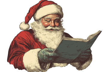 Santa Claus checks his nice and naughty list in a vintage illustration celebrating holiday traditions and joy during the Christmas season