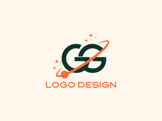 Modern GG Galaxy Logo with Star Effects — Futuristic Lettermark Design for Creative, Tech, and Space-Themed Brands