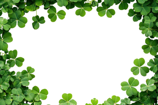 Dainty clover leaves create a natural frame on a white background perfect for showcasing creativity and seasonal themes