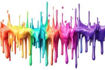 Colorful melted rainbow liquid creates a vibrant cascading effect against a soft gray backdrop in a creative artistic display