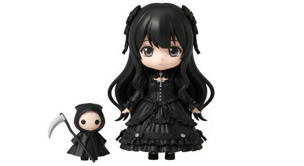 Fototapeta premium Gothic doll and grim reaper isolated on transparent background