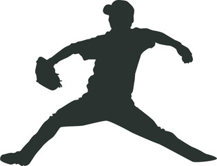 Obraz premium Baseball pitcher silhouette illustration demonstrating power arm motion isolated on black background