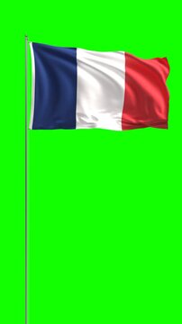 Vertical video of France flag waving seamless loop on green screen with chroma key