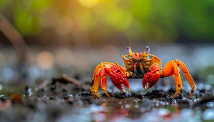 Vibrant crab in natural habitat