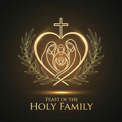 Holy Family Emblem with Cross and Olive Branches in Heart Shape feast of the holy family © ProNoJoy