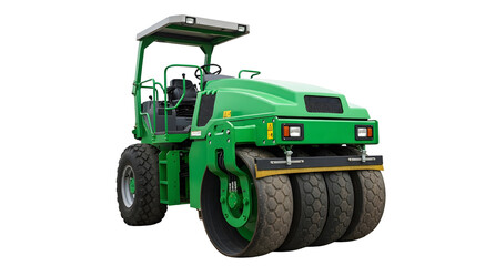 Obraz premium Green toy tractor isolated on white background with farm machinery details