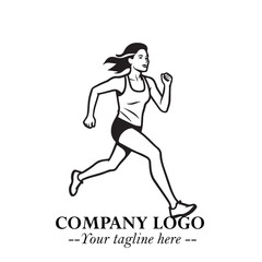 Beautiful Woman Running Illustration in Black on White Background in Dynamic Minimalist Vector Design