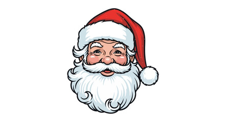 Vintage vector illustration of Santa Claus head with beard, wearing a traditional hat, white background