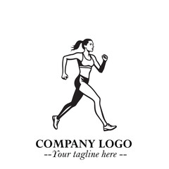 Beautiful Woman Running Illustration in Black on White Background in Dynamic Minimalist Vector Design