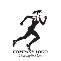 Beautiful Woman Running Illustration in Black on White Background in Dynamic Minimalist Vector Design