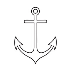 Black outline drawing of a ship's anchor with flukes on a white background boat nautical