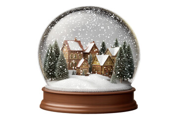 Snowglobe showcasing a charming Christmas village scene with snow-covered rooftops and evergreen trees in a cozy winter setting