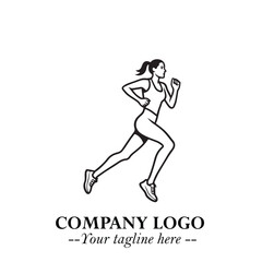 Beautiful Woman Running Illustration in Black on White Background in Dynamic Minimalist Vector Design