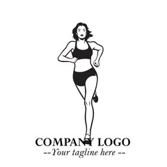 Beautiful Woman Running Illustration in Black on White Background in Dynamic Minimalist Vector Design