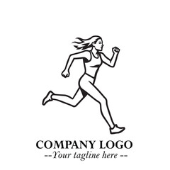 Beautiful Woman Running Illustration in Black on White Background in Dynamic Minimalist Vector Design