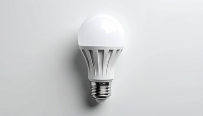 A Bright White LED Light Bulb With A Metal Screw Base Stands Centered Against A Clean White Background With Soft Shadow