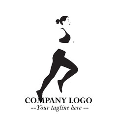 Beautiful Woman Running Illustration in Black on White Background in Dynamic Minimalist Vector Design