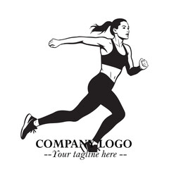 Beautiful Woman Running Illustration in Black on White Background in Dynamic Minimalist Vector Design