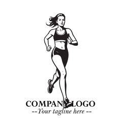 Beautiful Woman Running Illustration in Black on White Background in Dynamic Minimalist Vector Design