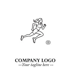 Beautiful Woman Running Illustration in Black on White Background in Dynamic Minimalist Vector Design