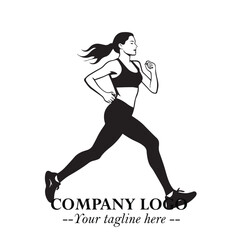 Beautiful Woman Running Illustration in Black on White Background in Dynamic Minimalist Vector Design
