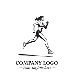 Beautiful Woman Running Illustration in Black on White Background in Dynamic Minimalist Vector Design