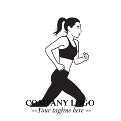 Beautiful Woman Running Illustration in Black on White Background in Dynamic Minimalist Vector Design