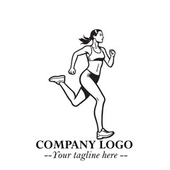 Beautiful Woman Running Illustration in Black on White Background in Dynamic Minimalist Vector Design