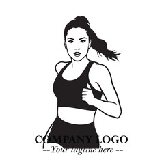 Beautiful Woman Running Illustration in Black on White Background in Dynamic Minimalist Vector Design