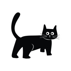 Walking Cat Illustration. Cute Cat Walking Pose. Cat Walking Scene. Cute Minimalist Black Cat Illustration