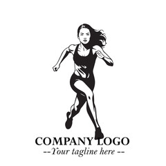 Beautiful Woman Running Illustration in Black on White Background in Dynamic Minimalist Vector Design