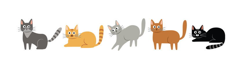 Obraz premium Collection of cat illustration. Set of colorful cat. Cats playing. Sitting cat. 
