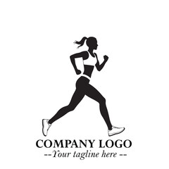 Beautiful Woman Running Illustration in Black on White Background in Dynamic Minimalist Vector Design