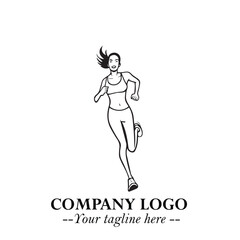 Beautiful Woman Running Illustration in Black on White Background in Dynamic Minimalist Vector Design