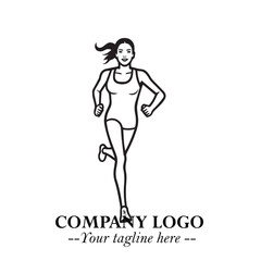 Beautiful Woman Running Illustration in Black on White Background in Dynamic Minimalist Vector Design