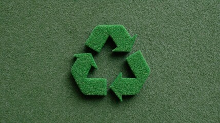 Promoting sustainability through a vibrant green recycling symbol on eco-friendly surface. National Recycling Day and Week,  America Recycles Day