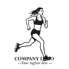 Beautiful Woman Running Illustration in Black on White Background in Dynamic Minimalist Vector Design