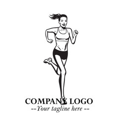 Beautiful Woman Running Illustration in Black on White Background in Dynamic Minimalist Vector Design