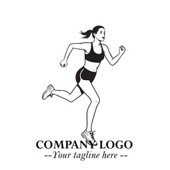 Beautiful Woman Running Illustration in Black on White Background in Dynamic Minimalist Vector Design