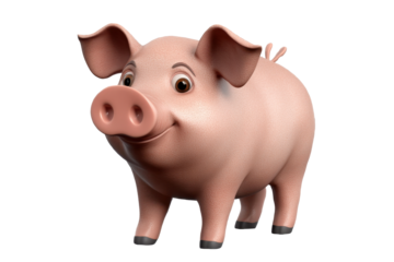 Cute cartoon pig standing alone on a transparent background, showcasing a friendly expression and round body, perfect for creative projects or educational materials