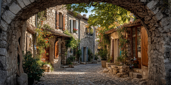 Fototapeta Charming Old Town Street in Provence – AI Generative