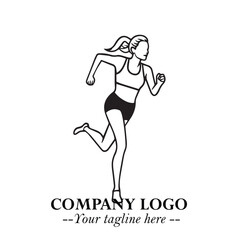Beautiful Woman Running Illustration in Black on White Background in Dynamic Minimalist Vector Design