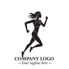 Beautiful Woman Running Illustration in Black on White Background in Dynamic Minimalist Vector Design